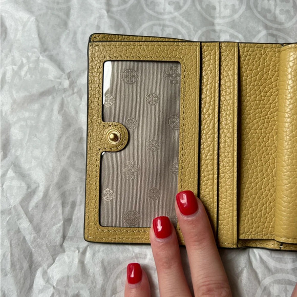 Tory Burch Blake Color Block Mini Wallet Bourbon Cornbread Brown Tan Gold Yellow - Picture 5 of 9